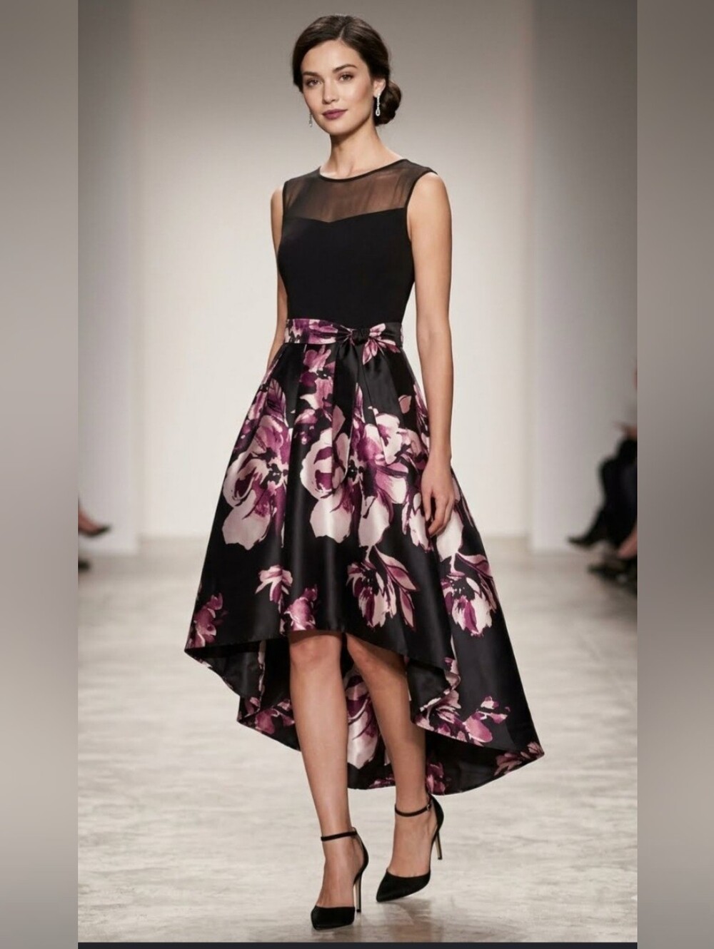 Alexa B Black Ans Pink Floral Midi Dress